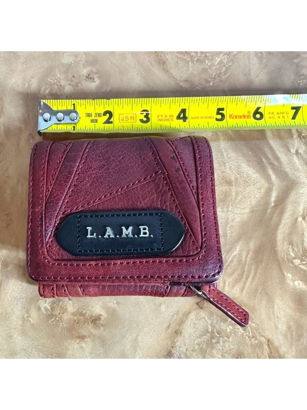 L.A.M.B. by Gwen Stefani Maroon Patchwork Leather Bifold Wallet Zip Coin Purse - Picture 7 of 8